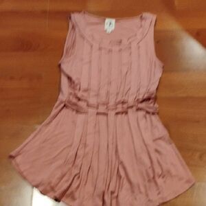 Pink Pleated Sleeveless Tank Top